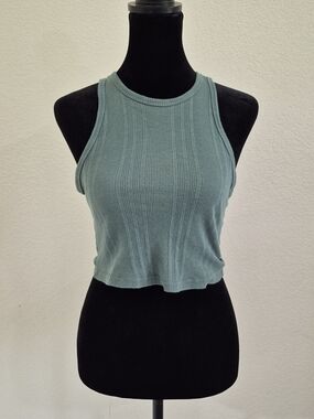 Ribbed Racerback Crop Tank Top - Sage Green